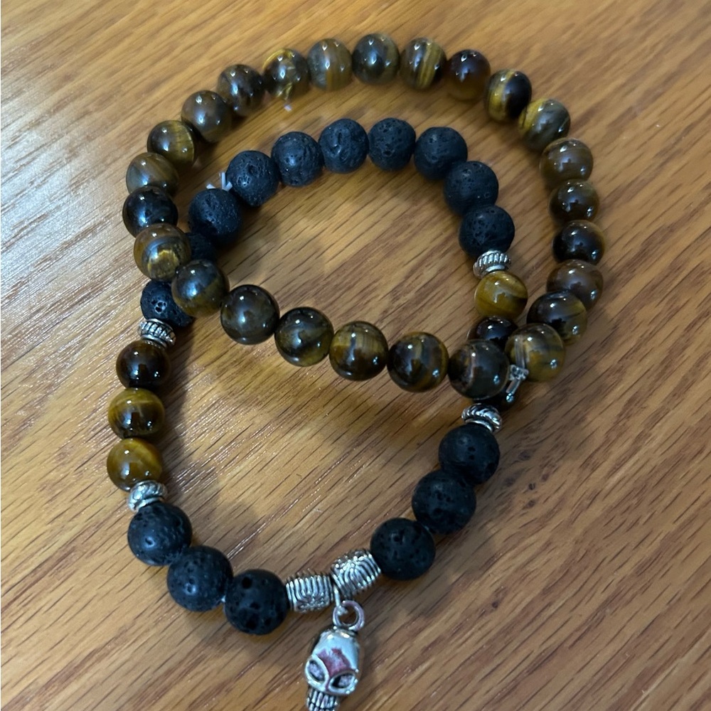 Tiger Eye and Lava Stone Bracelet Set